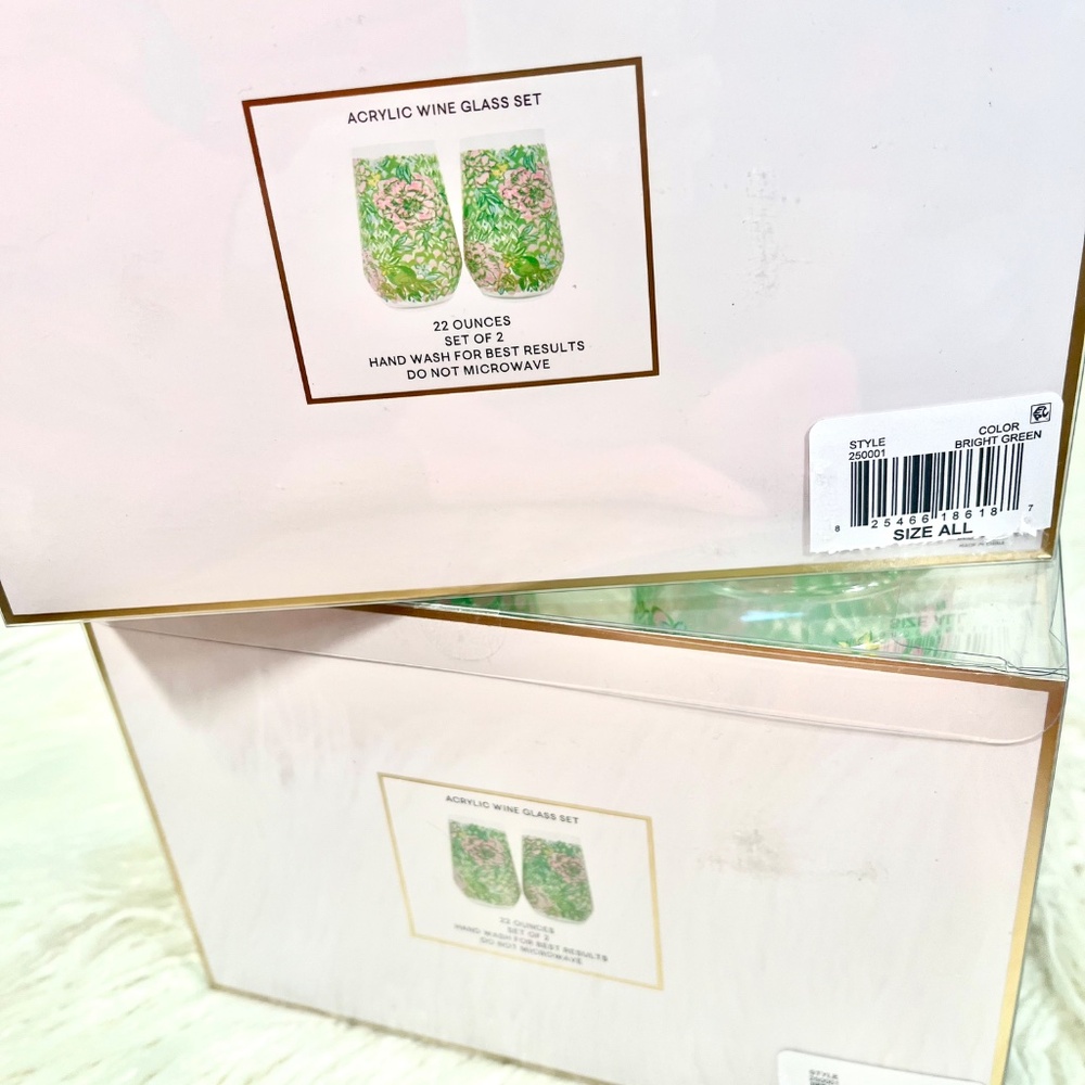 Lilly Pulitzer "Acrylic Wine Glass Set of Four in Lime Feeling Good” NWT - Picture 2 of 8